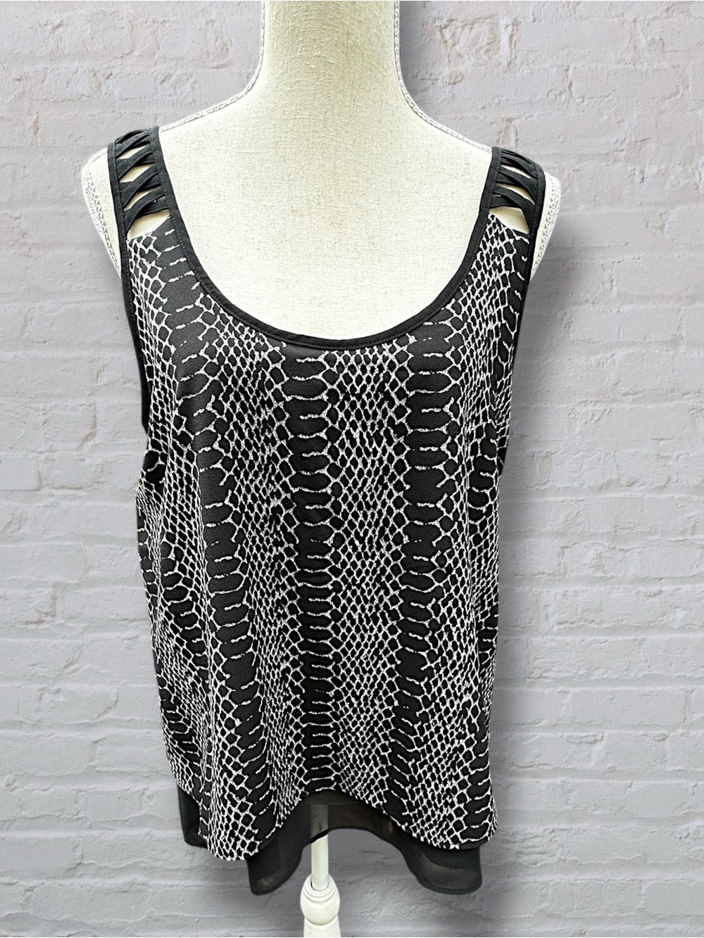 DEX Black White Snake Print Cage Strap Double Layer Camisole Tank Top Size M